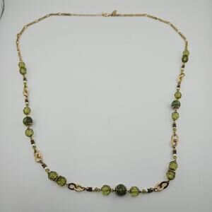 Gold Tone Chain Necklace Olive Green Tone Crystal Crystals Fairycore NY Stamped